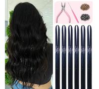 Black Hair Tinsel Kit 48 Inches 1200 Strands with Tools and Instruction Easy to Install Fairy Glitter Tinsel Hair Extensions for Women and Girls，Shinny Sparkling Braiding Hair Accessories for