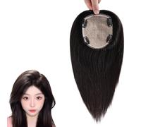 Black Hair Toppers For Women 100% Real Human Hairpieces 10/12inch 360° Cover Hair Extensions,12x14cm Silk Base Clip In Wiglets For Thinning Hair,Hair Loss,Gray Hair(30cm)