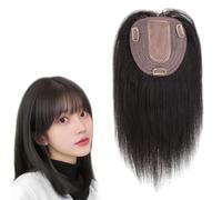 Black Hair Toppers With Bangs 100% Real Human Hair Pieces For Women 5x5 Inch Silk Base Top Hair Toupee Clip In Topper Hair Extensions For Thinning Hair(8 inch)