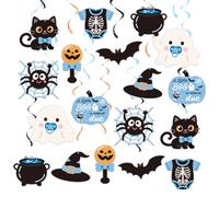 Black Halloween Baby Shower Decorations - A Little Boo is Almost Due Banner Cake Topper, Cute Ghost Bat Pumpkin Baby Clothes for Boy Little Boo Baby Shower Party Supplies（Blue）