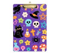 Black Halloween Cat Skull Acrylic clipboard mini hardboard Standard Letter A4 Size Hard Board for Football Softball Coaching Gold 12x9in Tabla para escribir