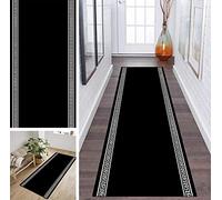 Black Hallway Corridor Rug - 90 x 400 cm Non-Slip Modern Kitchen Bedroom Living Room Runner - Width 40-100 cm Washable