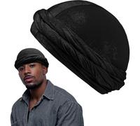(Black) Halo Turban Headwraps Satin Lined For Men, Pre-tied Head Scarf For Black Men