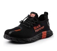 Black Hammer Men's 2000 Safety Trainers Steel Toe Cap Work Shoes, Lightweight, Oil and Slip Resistant, Anti-Static Heels, S1P SRC, ISO 20345:2011 Certified, Black, Six Month Sole Warranty (6 UK)