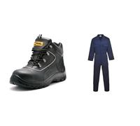 Black Hammer Mens Safety Boots Steel Toe Cap S3 SRC Work Shoes Ankle Leather 7752 (9 UK) Black & Portwest S999 Men's Euro Workwear Polycotton Coverall Boiler Suit Overalls Navy, M