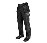 Black Hammer Mens Work Trousers Elasticated Waist Professional Durable Safety Utility Combat Workwear Pants with Holster Pockets and Knee Pad Pockets Sublime Black (32W / 29 Short)