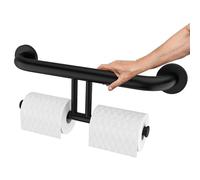 Black Handicap Grab Bar w/Toilet Paper Roll Holder, Zepolu 2-in-1 Safety Assist Bar Balanced Support Handle 17 Inch, Stainless Steel Wall Mounted Bathroom Toilet Grab Bar for Senior Elderly Disabled
