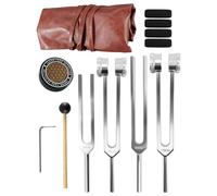 Black Handle Tuning Forks for Healing Set, 128Hz 136.1Hz 256Hz 384Hz, Aluminum Alloy Tuning Fork with Activator and Leather Pouch, Precise Frequency for Meditation & Chakra Balance