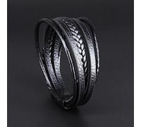 (black) Handsome Brown Men's Magnetic Leather Buckle Buckle Hand-woven Multi-layer Leather Bracelet