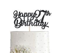Black Happy 27th Birthday Cake Topper, Black Glitter Cheers To 27 Years Party Cakes Decorations, Supply