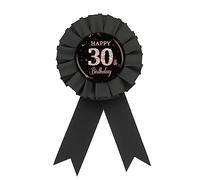 Black Happy 30th Birthday Tinplate Badge Pin, Black Rosette It's My 30th Birthday Button, Diamond 30th Birthday Award Badge Pin, Thirty Years Old Birthday Party Decorations, Rose Gold Gemstone