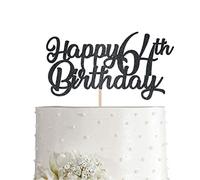 Black Happy 64th Birthday Cake Topper, Black Glitter Cheers To 64 Years Party Cakes Decorations, Supply