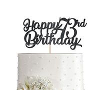 Black Happy 73rd Birthday Cake Topper, Black Glitter Cheers To 73 Years Party Cakes Decorations, Supply
