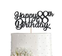 Black Happy 88th Birthday Cake Topper, Black Glitter Cheers To 88 Years Party Cakes Decorations, Supply