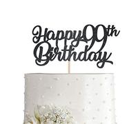 Black Happy 99th Birthday Cake Topper, Black Glitter Cheers To 99 Years Party Cakes Decorations, Supply