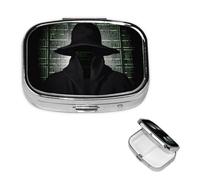 Black Hat Dark Side Hacker Square Metal Pill Box 2 Compartment Cute Travel Pill Organizer Case Portable Medicine Vitamin Organizer Pill Case for Women Men Travel Unique Gift