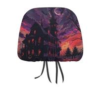 Black Haunted House 2 PCS Car Headrest Cover Universal Headrest Covers Soft Breathable Car Head Rest Covers Set Elastic Head Rest Protector Auto Seat Cover Vehicle Accessories for Cars, Truck, Suv, Va