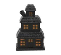 Black Haunted House Incense Cone Holder - Spooky Resin Haunted House Design, Perfect for Halloween, Smoke Effect through Chimney, Compatible with Standard Incense Cones