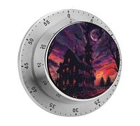 Black Haunted House Kitchen Timers for Cooking, 60 Minute Mechanical Timer with Loud Alarm - No Batteries Required - Magnetic Backing Stainless Steel Desk Timer for Classroom