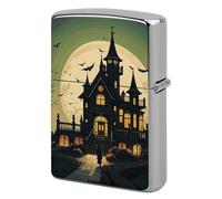 Black Haunted Mansion Lighter Case Metal Protective Cover with Double-Sided Art Design, Cool Lighters Pouch Shockproof Lighter Cover for Men Women Gifts, Lighters Not Included