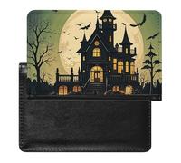 Black Haunted Mansion Passport Holder with 3 Card Slots, Portable PU Leather Travel Wallet, Slim Protective Cover for Passport, ID, Credit Cards