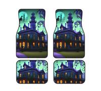Black Haunted Mansion Print Car Floor Protection Set 4 Pieces Foot Mat Fit Vehicle Anti-Slip Cushion Waterproof
