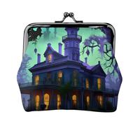Black Haunted Mansion Print Compact Coin Purse Exquisite Kiss Lock Wallet Cute Mini Pouch Coins Cards Wallet