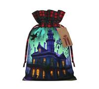 Black Haunted Mansion Print Festive Christmas Drawstring Gift Bags For Xmas Decorative Present Wrapping Needs
