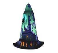 Black Haunted Mansion Print Hooded Wizard Robe Halloween Cloak Medieval Renaissance Cosplay Christmas Party Outfits