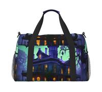 Black Haunted Mansion Print Large Capacity Hand Carry Bag for Women Foldable Carry On Tote for Airplane Travel