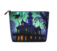 Black Haunted Mansion Print Portable Makeup Bag for Women Large-Capacity Travel Toiletry Organizer Pouch