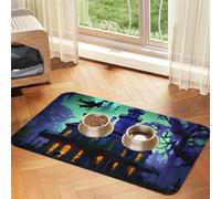 Black Haunted Mansion print PU Leather Feeding Mat for Dogs Cats Pet Food Mat Absorbent Non-Slip Rubber Bottom