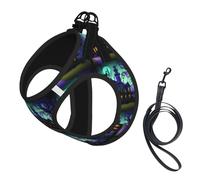 Black Haunted Mansion Print Reflective Pet Leash Vest For Small Dogs & Cats, Adjustable Outdoor Walking Hiking Vest