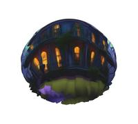 Black Haunted Mansion Print Reusable Shower Caps for Women Double Layer Hair Cap Adult Hair Cap for All Hair