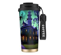 Black Haunted Mansion Print Stainless Steel Coffee Tumbler, Dual Use Lid with Straw, Sleek Travel Mug for Home Office