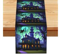 Black Haunted Mansion Print Table Runner,Able Top Decor,Dresser Scarf For Home,Party, Wedding & Hotel