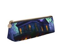 Black Haunted Mansion Print Triangular Pencil Case Cosmetic Pouch Stationery Organizer Travel Versatile Everyday