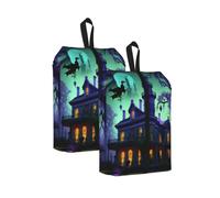 Black Haunted Mansion Print Waterproof Shoe Bag Travel Bag with Carry Strap Storage Bag Versatile Cosmetic Bag-2pcs