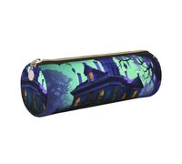 Black Haunted Mansion Print Women Men Pencil Case Cylindrical Lightweight Pen Pouch Office Stationery Organizer