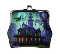 Black Haunted Mansion Print Women'S Kiss Lock Coin Pouch, Mini Wallet For Cards And Lipstick, Soft Compact Purse
