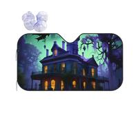 Black Haunted Mansions Printing Windshield Sun Shade for Car. Reflective UV and Heat Shield with Keeps Interior Cool Universal Sedans