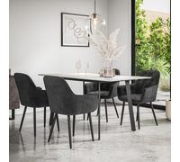 (Black) Haydon Extending Marble Effect Dining Table Set w 4-6 Anika Velvet Chairs