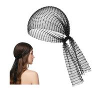 Black Headband for Women-Rhinestone Fishnet Headwrap Hollow Mesh Scarf