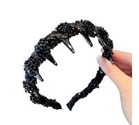Black Headband with Pearls for Everyday Wear, Fashion Hair Styling Accessories with Non-Slip Teeth, Comfortable Elegant Crochet Headbands for Girls Women (Black, 1PCS)