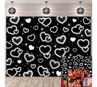 Black Heart Backdrop for Early 2000s Glitter Heart Valentine Day Party Photography Background Sweet Birthday party Banner Wedding Bridal Shower Decor Photo Booth Props (Black, 7x5FT)