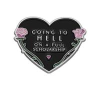Black Heart Brooch Going to Hell on a Full Scholarship Funny English Heart Brooch Badge Rose Heart Letter Brooch Enamel Pin Couple's Fun Jewelry Gift for Boy Men Girl Women