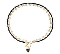 Black Heart Choker Necklace for Woman,Goth Crystal Beaded Toggle Necklace Sparkly Heart Layered Necklaces,Trendy Love Jewelry Valentine's Day Gifts, L, Alloy Steel, No Gemstone