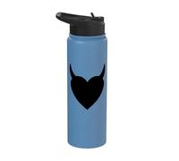 Black Heart Devil Horns Funny Mischievous Trouble Maker Goth Stainless Steel Insulated Water Bottle