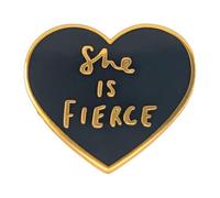 Black Heart Pin, 'She is Fierce' Engraved, Medium, Zinc Metal, no gemstone