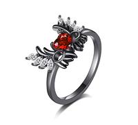 Black Heart Rings Sterling Silver Gothic Angel Wings for Women Gothic Jewelry Gift for Women Siz7